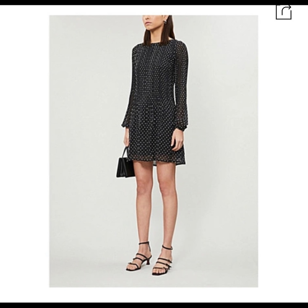 Maje Rockito Pleated Polka Dot Shift Dress